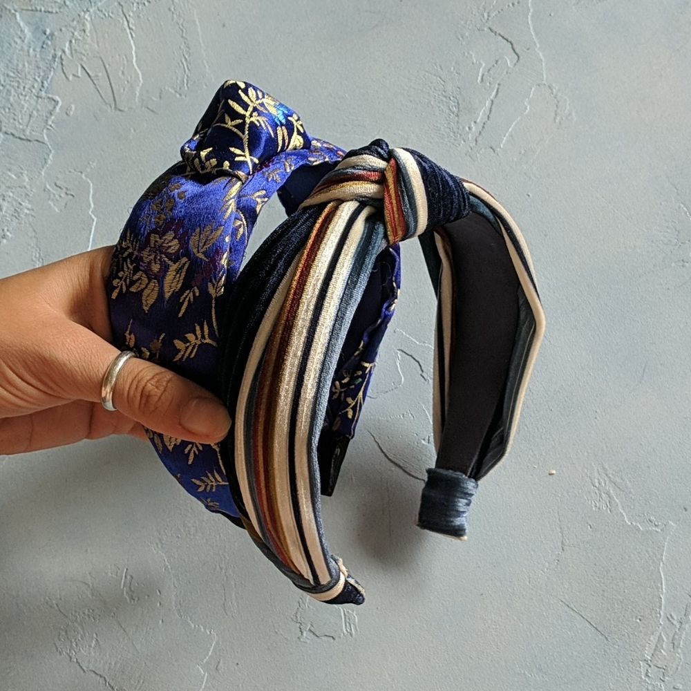 Top knot turban wide headbands navy blue